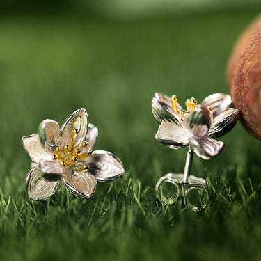 Whisper Floral Stud Earrings in Sterling Silver Plated 18K Gold-Your Soul Place
